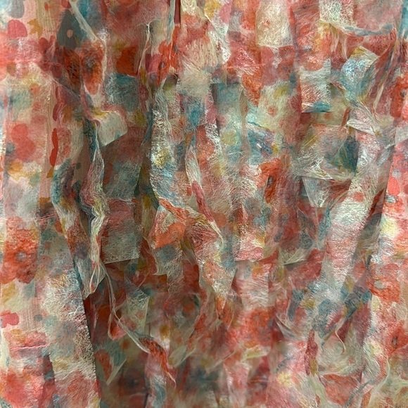 Chetta B Strapless Silk Dress Pink w/ Pastel Floral Frill Sz 10 Party Chic - Picture 4 of 10